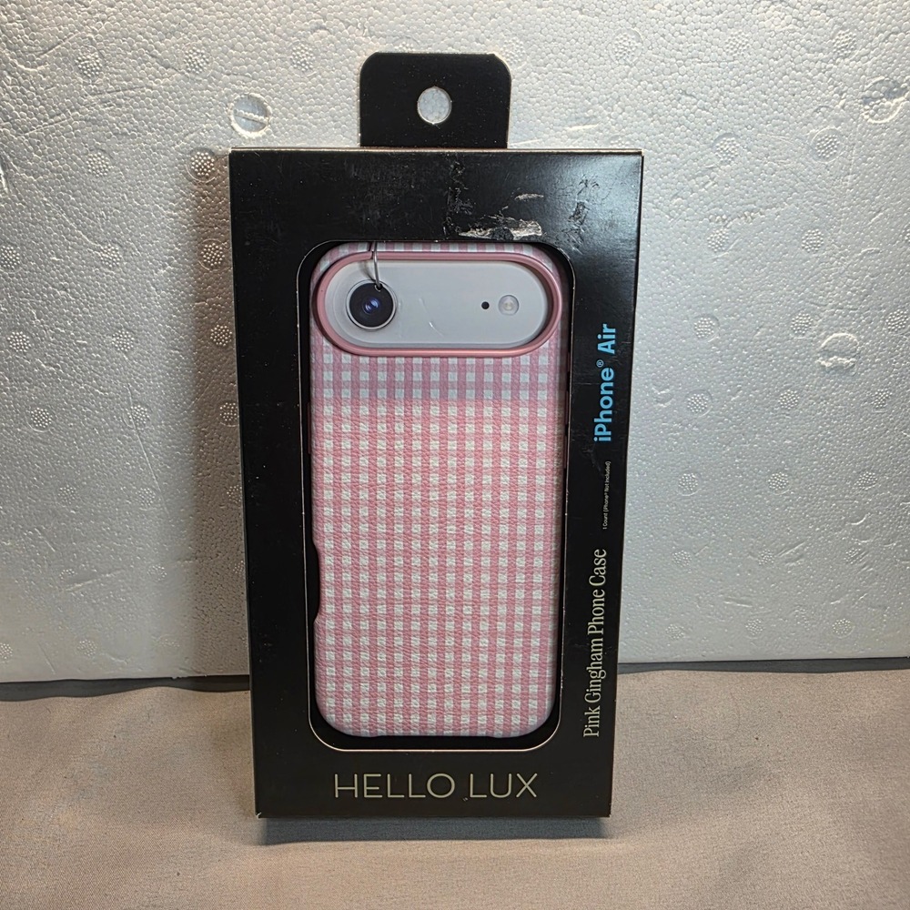 Hello Lux Pink Gingham Phone Case for iPhone Air Dual Layer Drop Protection NEW
